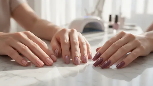 Gel, acrylic and extension nails side by side at Urban Glam nail salon in JVC